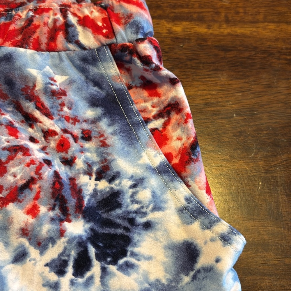 Nowhere in bounds firework, tie-dye overalls size medium 7/9 red, white and blue - Picture 3 of 6